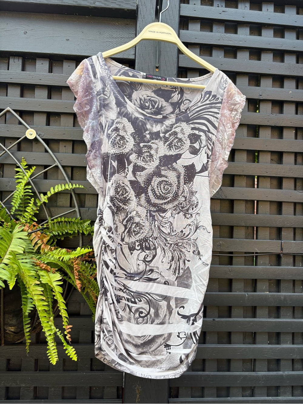 Floral Lace Sleeve Sheer Tank Top - Gray Lilac